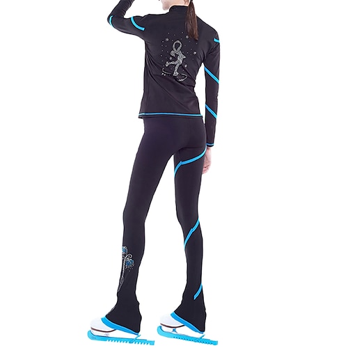 Eiskunstlauf-Jackett und -Hose Damen Mädchen Eislaufen Hosen / Regenhose Shirt Weiß Rosa Blau Glitzer Vlies Spandex Hochelastisch Ausbildung Wettbewerb Eiskunstlaufkleidung warm Kristalle Langarm Image