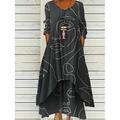 Damen kleid lang Casual kleid Boho-Kleid Kleid drucken Blumen Abstrakt Modisch Böhmische Outdoor Täglich Wochenende Tasche Bedruckt 3/4 Ärmel V Ausschnitt Kleid Lockere Passform Schwarz Blau Violett