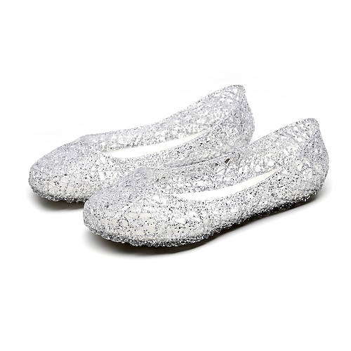 Damen Flache Schuhe Ballerina Gelees Schuhe Täglich Einfarbig Sommer Flacher Absatz Runde Zehe Brautkleider schlicht PVC Halbschuhe Silber Schwarz Rosa