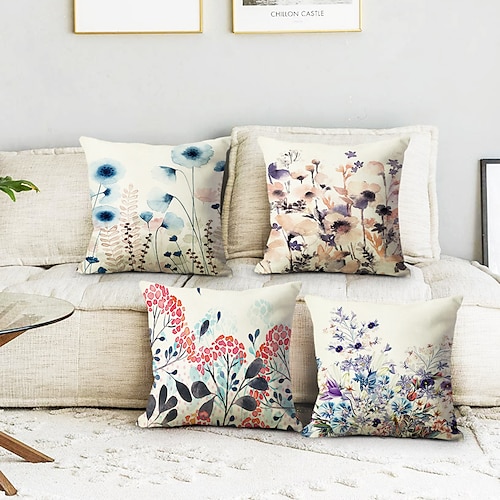 Kissenbezug mit Vintage-Blumenmuster, 4 Stück, weich, dekorativ, quadratisch, Kissenbezug, Kissenbezug für Schlafzimmer, Wohnzimmer, hochwertiges, maschinenwaschbares Innenkissen für Sofa, Couch, Image