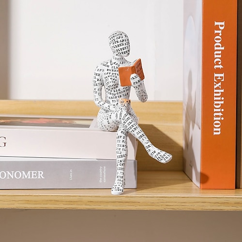 moderne Statue einer lesenden Frau, Zellstoffformstatuette, innovative Leseornamente, Ornament, Bücherregaldekoration Image