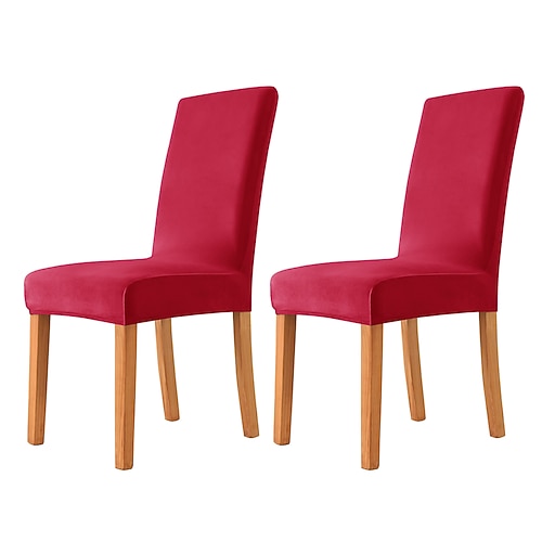 2 Stück Stuhlhussen für Esszimmerstühle, burgunderfarben, samtig, dehnbar, Spandex, mit elastischem Bodenschutz für Esszimmer, Hochzeitszeremonie, langlebig, waschbar Image