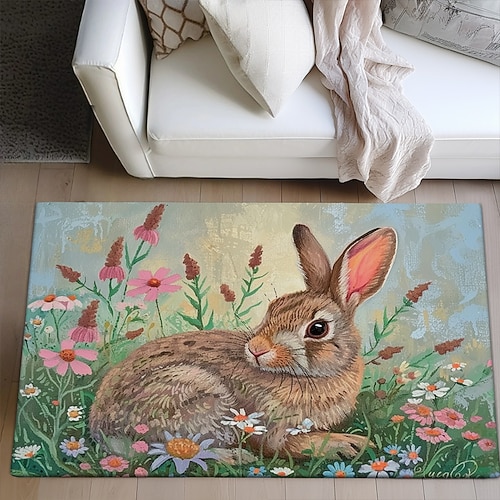Wald Osterhase Bereich Teppich Küchenmatte rutschfeste ölfeste Bodenmatte Wohnzimmer Teppich Indoor Outdoor Matte Schlafzimmer Dekor Badezimmer Matte Eingangsteppich Türmatte Image