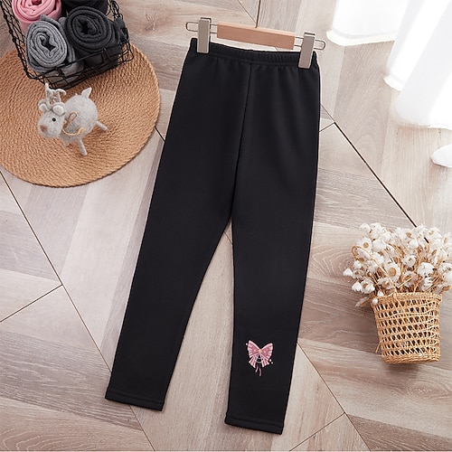 kinderkleidung Mädchen Mit Fleece gefütterte Leggings Graphic Aktiv Schulanfang Baumwolle 7-13 Jahre Frühling Schwarz Rosa Hellgrau Image