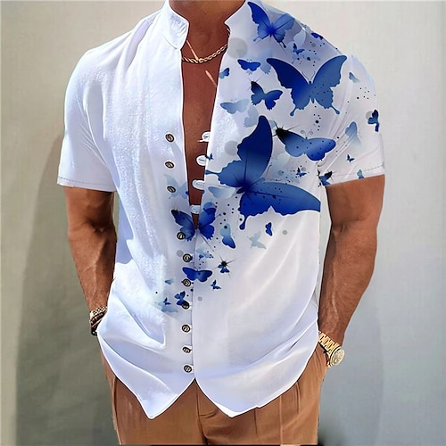 Herren Schmetterling Hemd Knopfhemd Kurzarm Mode Streetwear Designer Outdoor Lässig Täglich Frühling Sommer Stehkragen Druck Gelb Blau Purpur Grün Grau Image