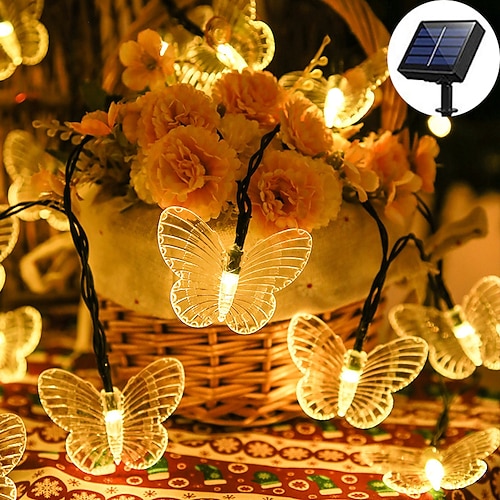 Solar Schmetterling Lichterkette Außen wasserdicht Gartenlichter 5m 20led 6,5m 30led 8 Modi Beleuchtung Neujahr Hochzeitsfeier Feiertag Patio Terrasse Balkon Rasen Außendekoration Image