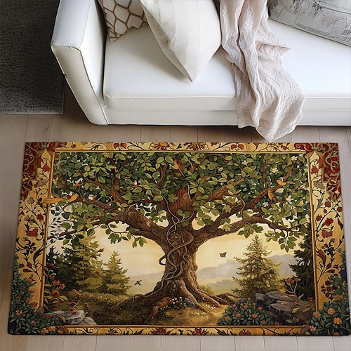 Baum des Lebens, Vintage-Boho-Teppich, Küchenmatte, rutschfeste, ölbeständige Bodenmatte, Wohnzimmerteppich, Innen- und Außenmatte, Schlafzimmerdekoration, Badezimmermatte, Eingangsteppich, Fußmatte Image