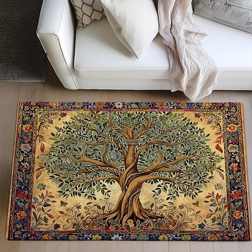Baum des Lebens, Vintage-Boho-Teppich, Küchenmatte, rutschfeste, ölbeständige Bodenmatte, Wohnzimmerteppich, Innen- und Außenmatte, Schlafzimmerdekoration, Badezimmermatte, Eingangsteppich, Fußmatte Image