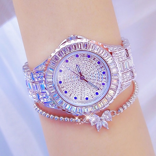 Armbanduhr, Quarzuhr für Damen, voller Diamant, Kristall, analog, Quarz, glitzernd, modisch, luxuriös, glitzerndes Strass-Armband, Edelstahl