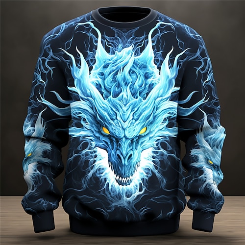 Herren Drache Grafikdrucke Sweatshirts Sweatshirt Pullover Langarm Sweatshirt Rundhalsausschnitt Cool Täglich Klassisch 3D-Druck Ferien Ausgehen Streetwear Druck Frühling Herbst