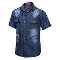 Herren Hemd Knopfhemd Sommerhemd Jeanshemd Chambray-Hemd Blau Dunkelgray Leicht Blau Kurzarm Glatt Umlegekragen Casual Täglich Button-Down Bekleidung Baumwolle Denim Modisch Strassenmode Klassisch