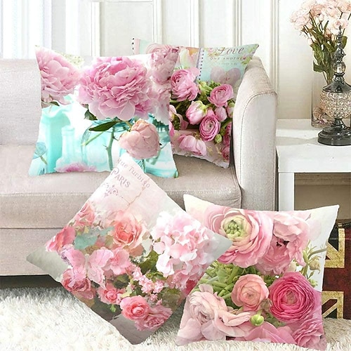 blumen doppelseite kissenbezug 4 stück weiche dekorative quadratische kissenbezug kissenbezug für schlafzimmer wohnzimmer sofa couch stuhl Image