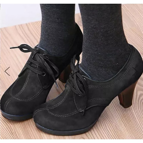 Damen-Oxford-Schuhe aus blauem und grünem Wildleder mit Schnürung und Absatz – Plateau-Stiefeletten im Vintage-Stil für lässige und elegante Outfits Image