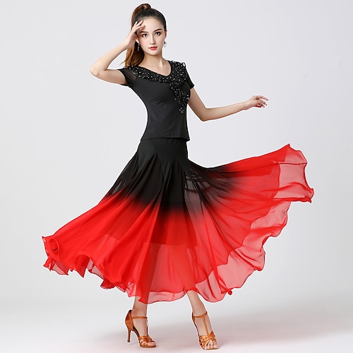 Für den Ballsaal Sportkleidung Röcke Horizontal gerüscht Pure Farbe Farbaufsatz Damen Ausbildung Leistung Kurzarm Hoch Chiffon Polyester Image