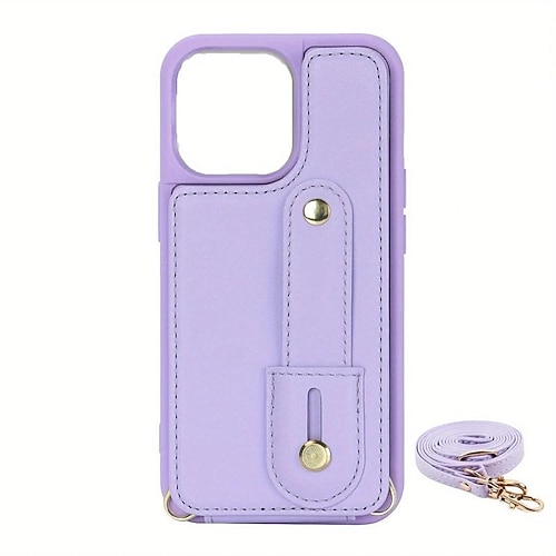 Handy Hülle Handyhüllen Für iPhone 17 Pro Max 17 Air 16 15 14 Pro Max Plus 13 12 11 Pro Max Rückseite Brieftaschenhülle Mit Ständer mit Trageriemen Mit Handgelenkschlaufe Einfarbig TPU PU-Leder Image