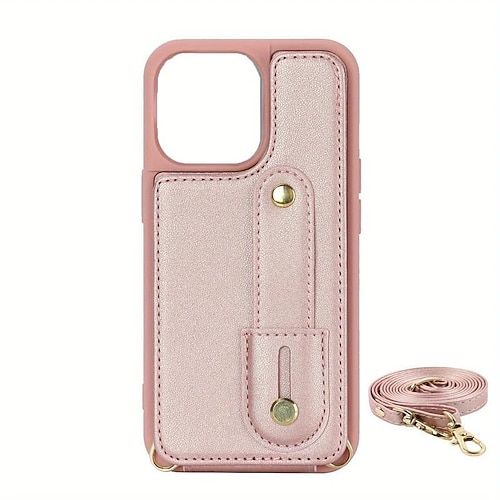 Handy Hülle Handyhüllen Für iPhone 17 Pro Max 17 Air 16 15 14 Pro Max Plus 13 12 11 Pro Max Rückseite Brieftaschenhülle Mit Ständer mit Trageriemen Mit Handgelenkschlaufe Einfarbig TPU PU-Leder Image