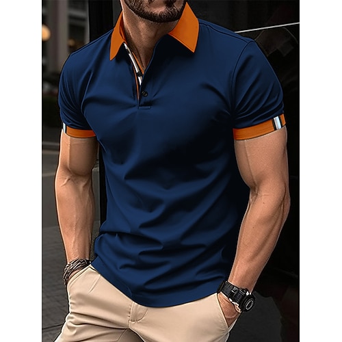 Herren Poloshirt Arbeit Strasse Klassisch Kurze Ärmel Solide / einfarbig Grundlegend Sommer Lockere Passform Dunkelbraun Schwarz Weiß Rosa Dunkelmarine aschgrau Poloshirt Image