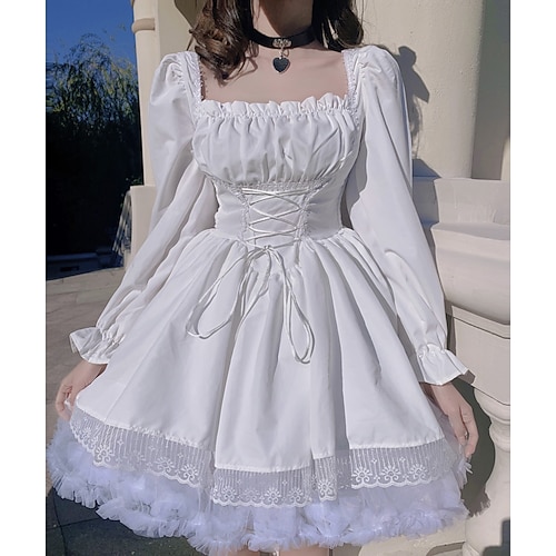 Punk Gothic Urlaubskleid Kurz / Mini Kleid Normal Ein Ballon Gothic Mädchen Bauchkontrolle Kostüm Damen Alltagstauglich Erwachsene Kleid Frühling Sommer Image