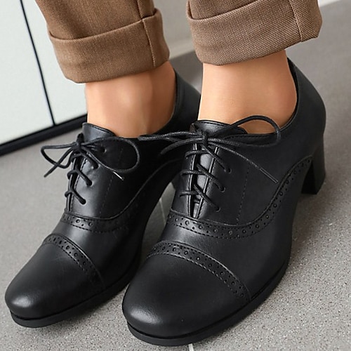 Damen-Oxford-Schuhe mit Absatz im Vintage-Stil – Brogue-Pumps zum Schnüren fürs Büro, formelle Anlässe und den Alltag Image