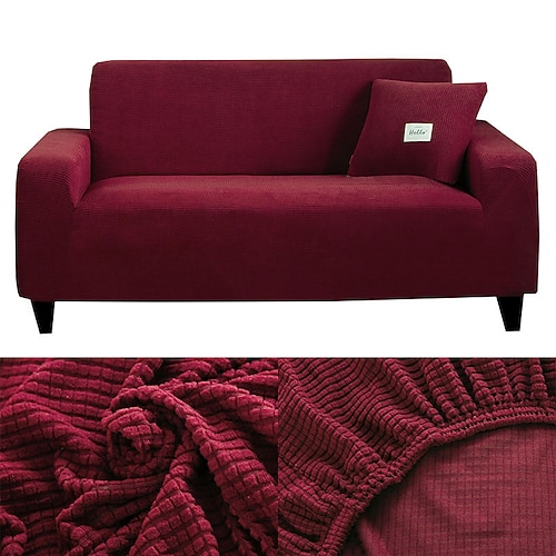 Stretch-Sofabezug, Schonbezug, weinrot, Jacquard, elastisch, Sofagarnitur, Sessel, Zweisitzer, 4- oder 3-Sitzer, L-Form, weich, strapazierfähig, waschbar (ein Boster-Bezug gratis) Image