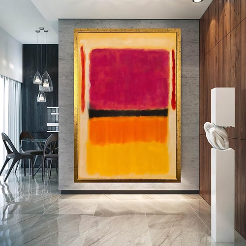 handgemalte Leinwandkunst von Mark Rothko, Reproduktion, Rothko-Wandkunst, abstrakte Leinwand-Wandkunst, rote und gelbe Mischung, abstrakte Malerei, Minimalismus-Kunst, Gemälde, Heimdekoration, Image