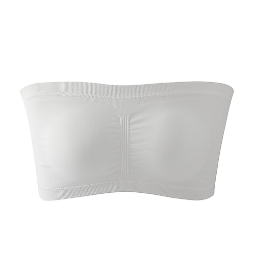 Bandeau-BH für Damen, trägerlos, nahtlos, weich, dehnbar, unsichtbar, einfarbig, bequem, unverzichtbare Unterwäsche, ganzjährig stützende Passform, weiß Image