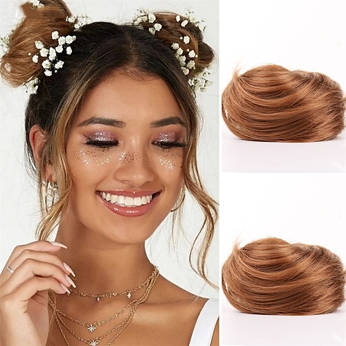2 Stück Mini-Krallen, unechter Haarknoten-Clip in unordentlichem Knoten, Kunsthaar, Chignon, Donut, Haarknoten, Verlängerungen, Perücke, Zubehör, Pferdeschwanz, Hochsteckfrisur, Haarteile für Frauen, Image