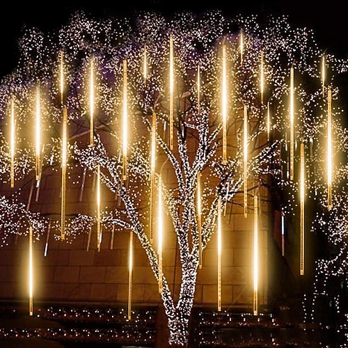 4 Pack Meteorregen Regen-Stringlichter 50 cm Außenlichter Außendekorationen 100-240V 32 Röhren 960 LED-Stringlichter wasserdicht für Hochzeitsfeiern Bäume Ferienhochzeit Image