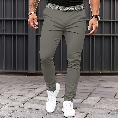Herren Hose Chinos Freizeithose Chinohose Fronttasche Einfach Komfort Atmungsaktiv Lässig Täglich Ferien Mode Basic Kürbis Schwarz Image