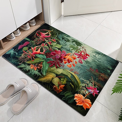 Fußmatte mit bunten Blumen, waschbare Teppiche, Küchenmatte, rutschfester, ölbeständiger Teppich, Innen- und Außenmatte, Schlafzimmer-Dekoration, Badezimmermatte, Eingangsteppich Image