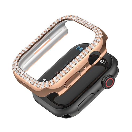 2er Pack Uhrengehäuse mit Displayschutzfolie Kompatibel mit Apple Watch Series 8 7 41mm 45mm / Series 6 5 4 SE 40mm 44mm / Series 3 2 1 38mm 42mm Kratzfest Bling-Diamant HD klar Gehärtetes Glas Image