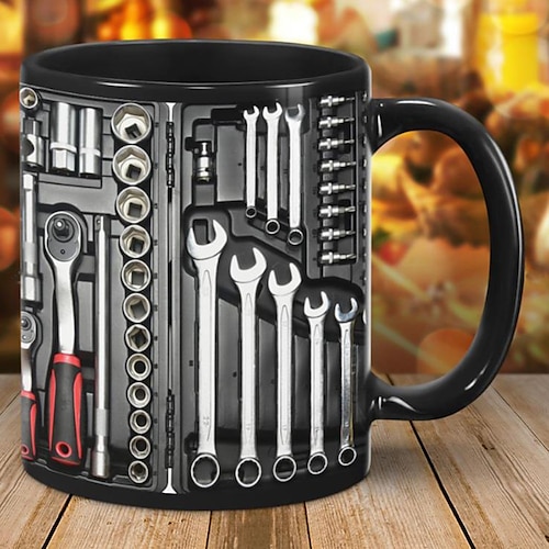 Mechaniker-Werkzeugkasten-Set mit 3D-Druck, Kaffeetasse aus Keramik, Tasse mit Mechaniker-Werkzeugkasten-Aufdruck, Geschenke für Männer Image