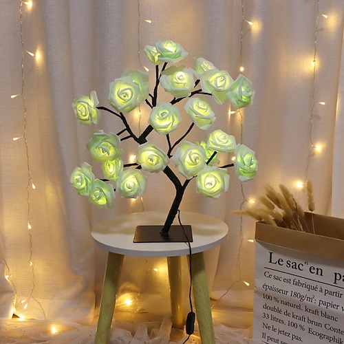LED Rosenblumen Tischlampe Baum Feenlichter 24LED Rosenblumenbaumlichter USB Tischlampe Feenahornblatt Nachtlicht Wohnparty Weihnachts Hochzeits Schlafzimmerdekoration Geschenk Image