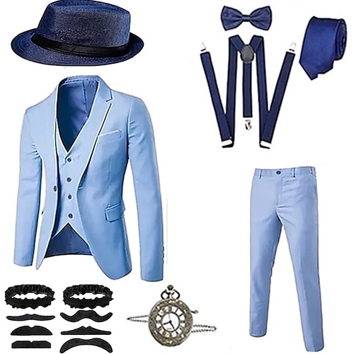 Retro Vintage Goldene Zwanziger 1920er Outfits Anzüge Blazer Der große Gatsby Gentleman Einfarbig Kostüm Herren Halloween Karneval Maskerade Halloween Alltagstauglich Party / Cocktail Erwachsene Image