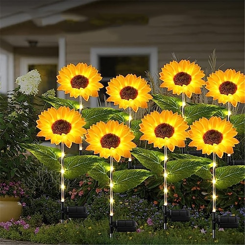 Solar-Sonnenblumen-LED-Leuchtmast – Simulationspflanzenlampe für Wege und Höfe für Feiertagspartys und Landschaftsdekoration, wasserdichte Rasenbodenleuchte Image