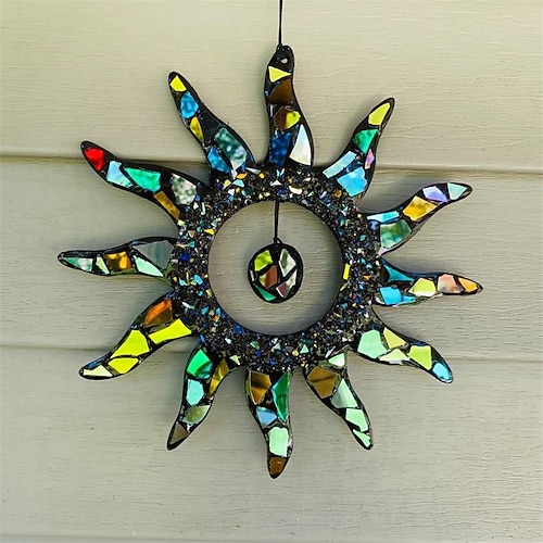 7-farbiger Sonnenfänger, Wanddekoration, Heimdekoration, Regenbogen-Sonnendekoration, Anhänger, Garten, Zuhause, Wohnzimmer, Dekoration, Arrangement, 21 x 21 cm/8,27'' x 8,27''
