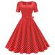 Damen Vintage-Kleid Casual kleid Schaukelkleid Midikleid Schwarz Rosa Rote Kurzarm Punkt Schleife Sommer Frühling Herbst Quadratischer Ausschnitt Vintage kleid hochzeitsgast Sommerkleid Frühlingskleid