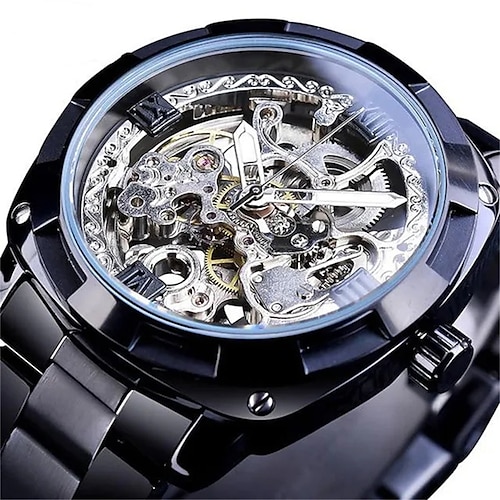 FORSINING Herren Mechanische Uhr Luxus Große Ziffernblatt Mode Business Hohl Skelett Automatische Selbstaufziehende Leuchtende Wasserdichte Edelstahl Uhr Image