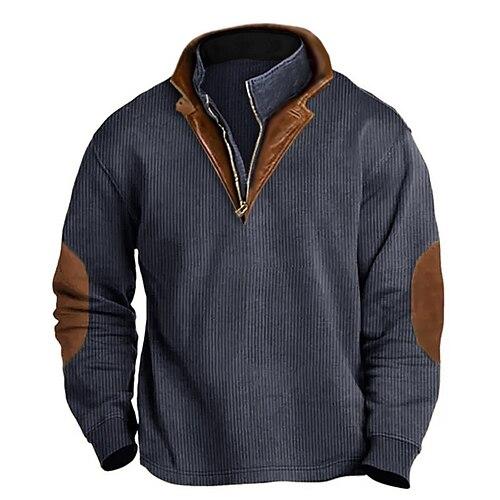 Herren Sweatshirt Pullover Sweatshirt mit Viertelreißverschluss Armeegrün Marineblau Braun Khaki Troyer Halber Reißverschluss Farbblock Patchwork Sport Natur Täglich Festtage Kord Strassenmode