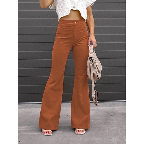 Damen Schlaghose Hosen Hose Urlaub Mode Streetwear Volle Länge Hohe Taille Einfach Tasche Weich Bequem Mikroelastisch Urlaub Straße Ferien Wein Schwarz Dunkelmarine Blau Winter Herbst Image