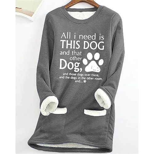 Frauen Sweatshirt Pullover Fleece gefüttert warme Pyjamas Sherpa Buchstaben lässiger Sport Taschen Druck warm kuschelig Rundhalsausschnitt Langarm Oberteil Mikro-elastisch Herbst Winter Komfort