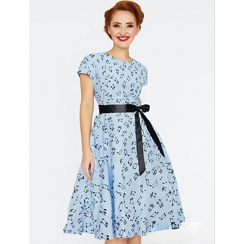 Retro Vintage 1950er Urlaubskleid Knielang Flapper Kleid Swing-Kleid Musiknoten Kostüm Damen Karneval Maskerade Urlaub Alltagstauglich Retro-Mottoparty Erwachsene Kleid Image