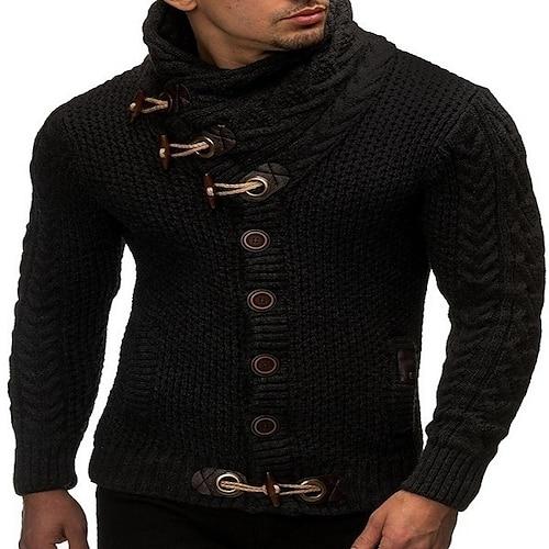 Herren Pullover Strickjacke Rollkragenpulli Gerippt Stricken Schal Gestreift Rollkragen Stilvoll Moderne zeitgenössische Alltagskleidung Casual Bekleidung Winter Schwarz Weiß S M L