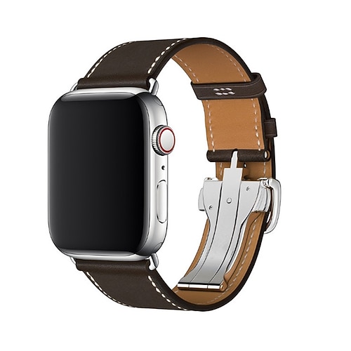 Kompatibel mit Apple Watch Armband 38mm 40mm 41mm 42mm 44mm 45mm 49mm Luxus Verstellbar Schnalle aus Edelstahl Echtes Leder Ersatzarmband für iwatch Serie Ultra 8 7 6 5 4 3 2 1 SE Image