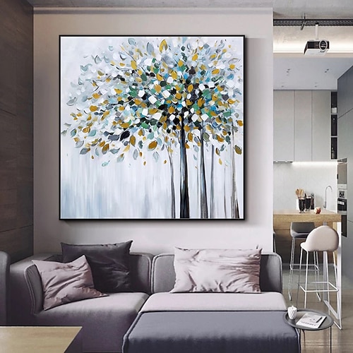 Mintura handgefertigte Blumen-Ölgemälde mit dicker Textur auf Leinwand, Wandkunst, Dekoration, modernes abstraktes Baumbild für Heimdekoration, gerolltes, rahmenloses, ungedehntes Gemälde Image