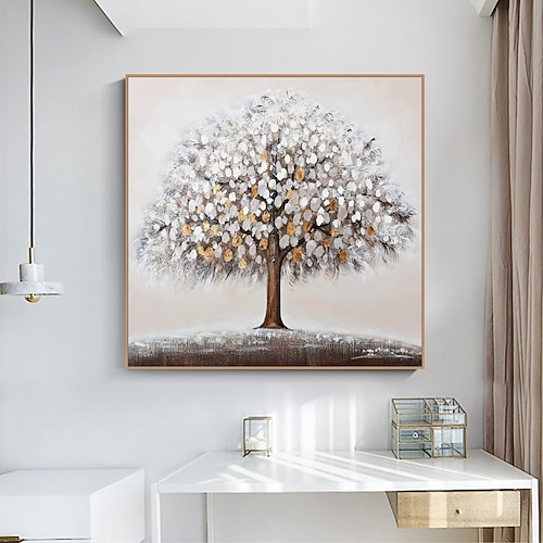 Mintura handgefertigte Blumen-Ölgemälde mit dicker Textur auf Leinwand, Wandkunst, Dekoration, modernes abstraktes Baumbild für Heimdekoration, gerolltes, rahmenloses, ungedehntes Gemälde Image