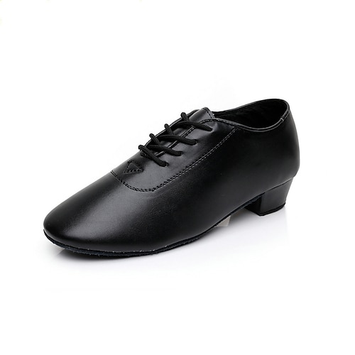 schwarze Tanzschuhe aus Kunstleder für Jungen - Latein-, Tango-, Salsa- und Cha-Cha-Tanzschuhe mit Schnürung, dickem Absatz und Wildledersohle Image