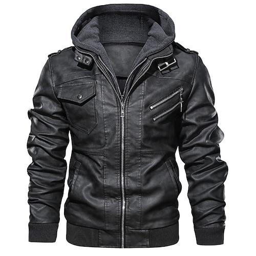 Herren Lederjacke Kunstlederjacke Motorrad Jacke Motorradjacke Outdoor Freizeitskleidung Wasserdicht Windundurchlässig Full Zip Moderner Stil Herbst Winter Feste Farbe Brautkleider schlicht ohne