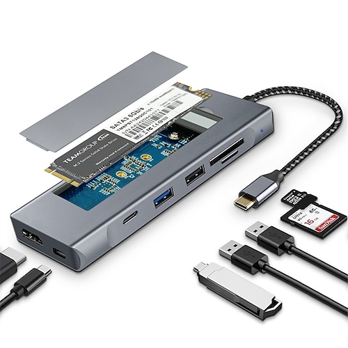 2023 neuer 8-in-1-USB-Hub mit Festplattenspeicherfunktion, USB Typ C auf HDMI-kompatible Laptop-Dockingstation für MacBook Pro Air M1 M2 Image