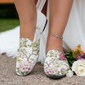 Damen Flache Schuhe Slip-Ons Halbschuhe Schuhe bedrucken Flyknit Schuhe Klassische Loafer Hochzeit Täglich Urlaub Blumen Flacher Absatz Elegant Urlaub Modisch Fliegendes Weben Weiß